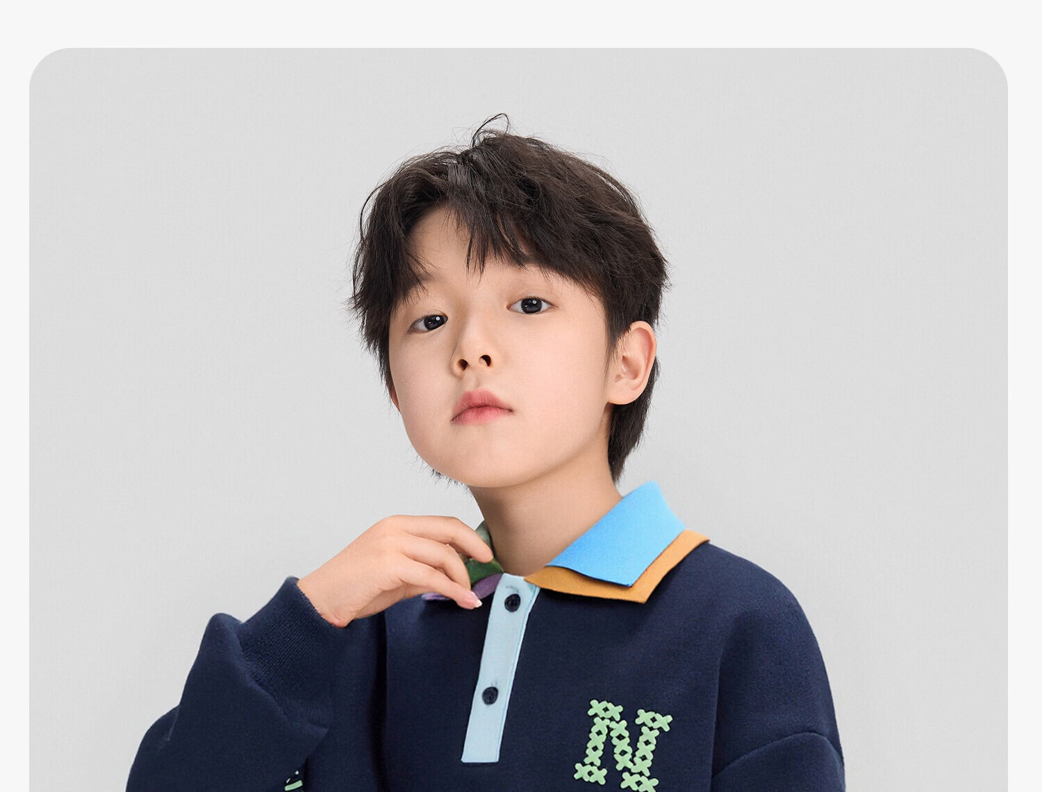 Zuo Xi Boys' Polo Collar Sweatshirt 2026 New College Colorblock Children's Spring Top Deep Navy 170 20